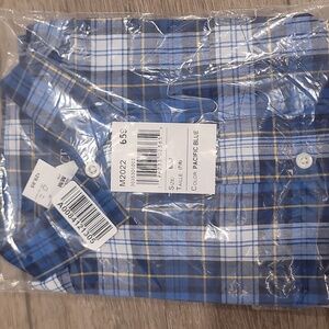 Boys Plaid Button Up Shirt - Pacific Blue